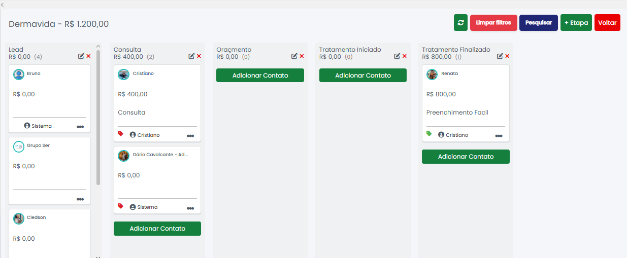 Tela CRM do GNZAP