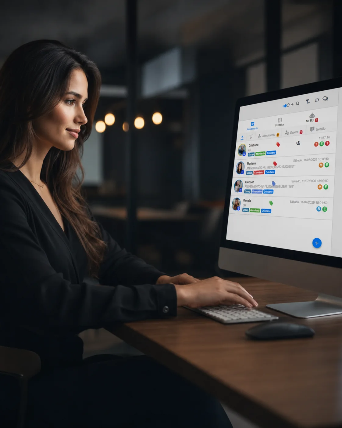 Profissional utilizando o atendimento WhatsApp do GNZAP na empresa